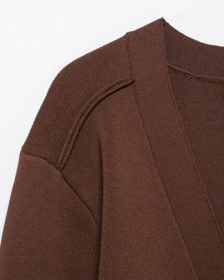 Elegante Gebreid V-hals Vest met Lange Mouwen voor Dames