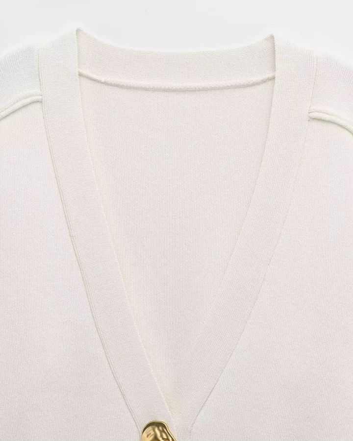 Elegante Gebreid V-hals Vest met Lange Mouwen voor Dames