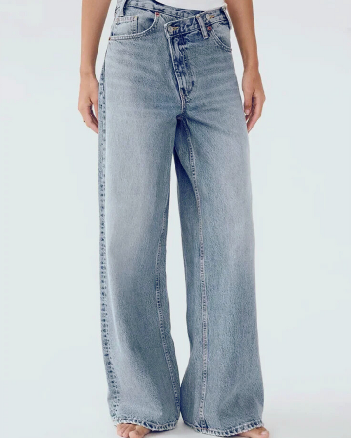 Stijlvolle Wijde Jeans Met Kromme Tailleband voor Dames