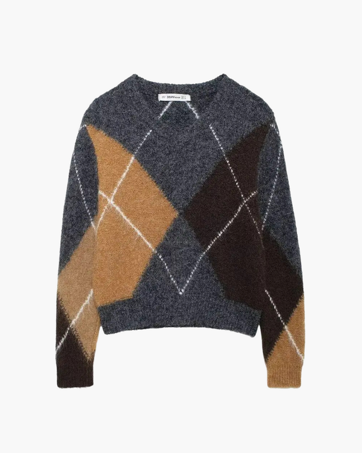 Stijlvolle Geruite Trui met V-hals voor Dames