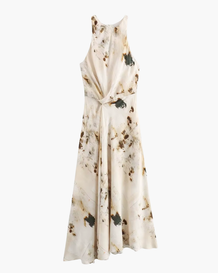 Chique Geplooide Mouwloze Enkeljurk met Rits voor Dames