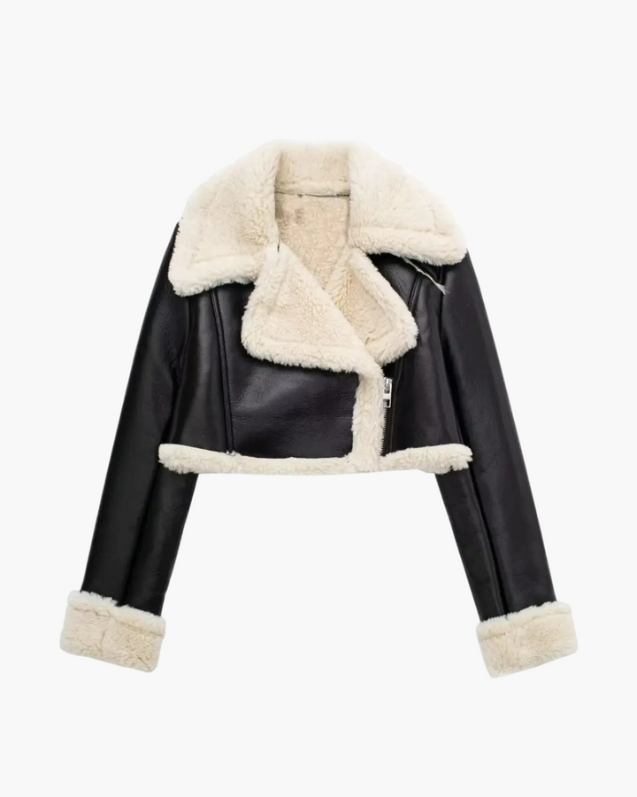 Vintage Kunstleren Herfst Jas met Nepbont voor Dames