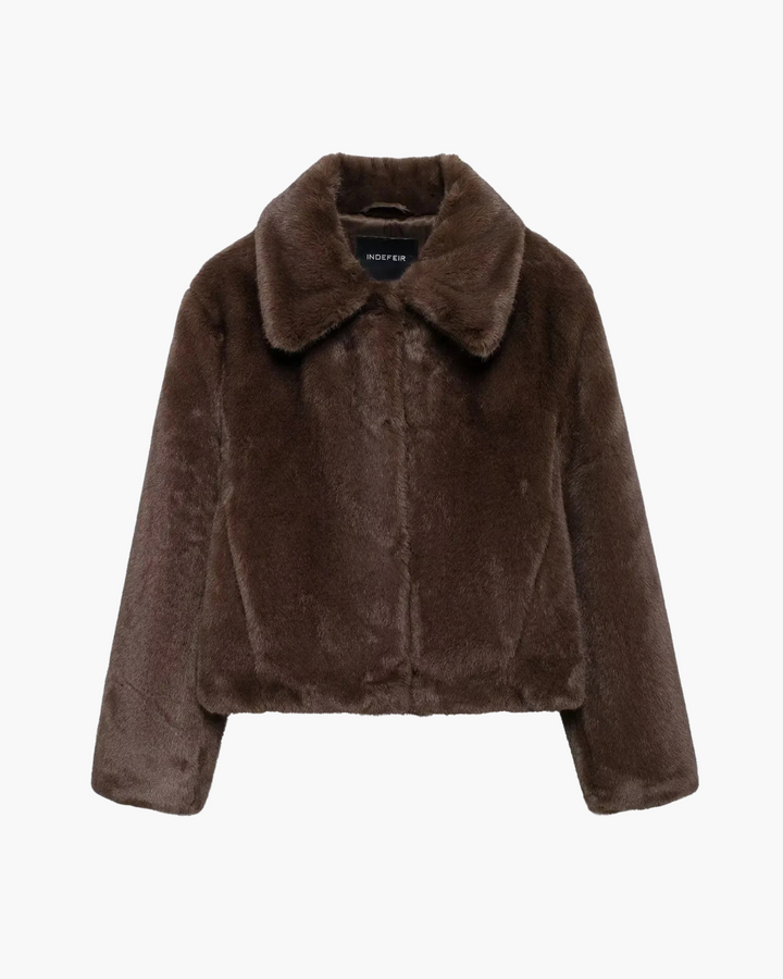 Elegante Korte Bruine Nepbont Jas voor Dames