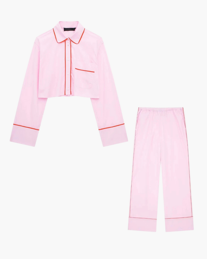 Casual Roze Broek Pak met Cropped Blouse voor Dames