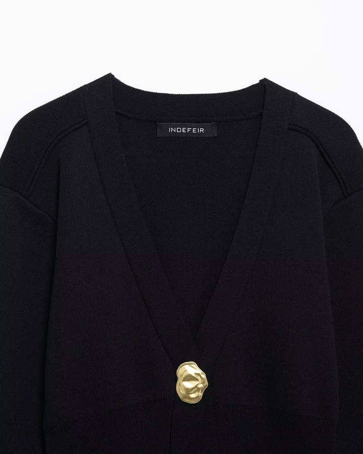 Elegante Gebreid V-hals Vest met Lange Mouwen voor Dames