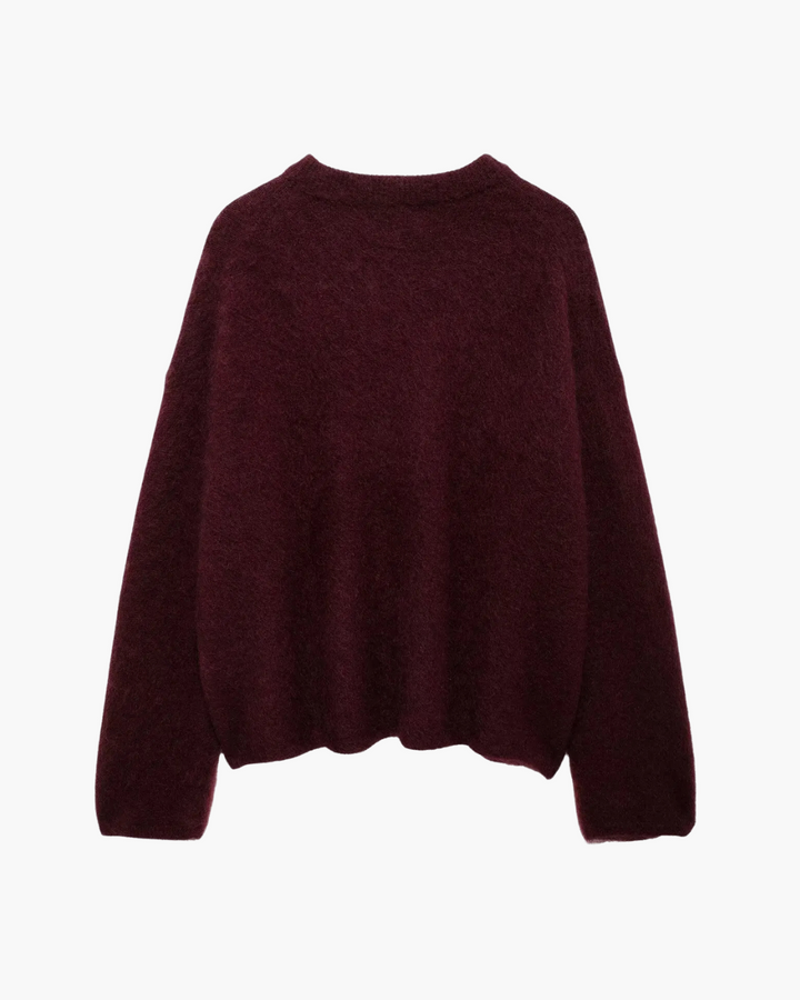 Warme Bordeaux Rode Gebreide Trui voor Dames