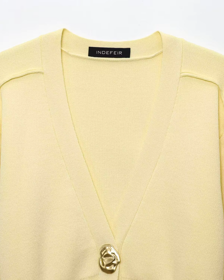 Elegante Gebreid V-hals Vest met Lange Mouwen voor Dames