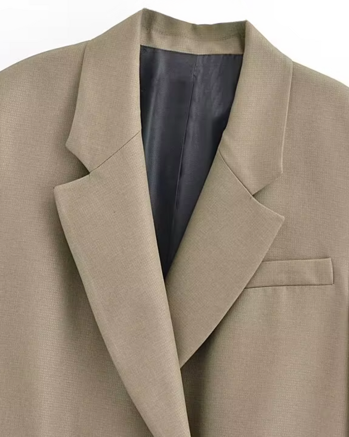 Stijlvolle Chique Beige Blazer en Wijde Pijpen Broek Set voor Dames