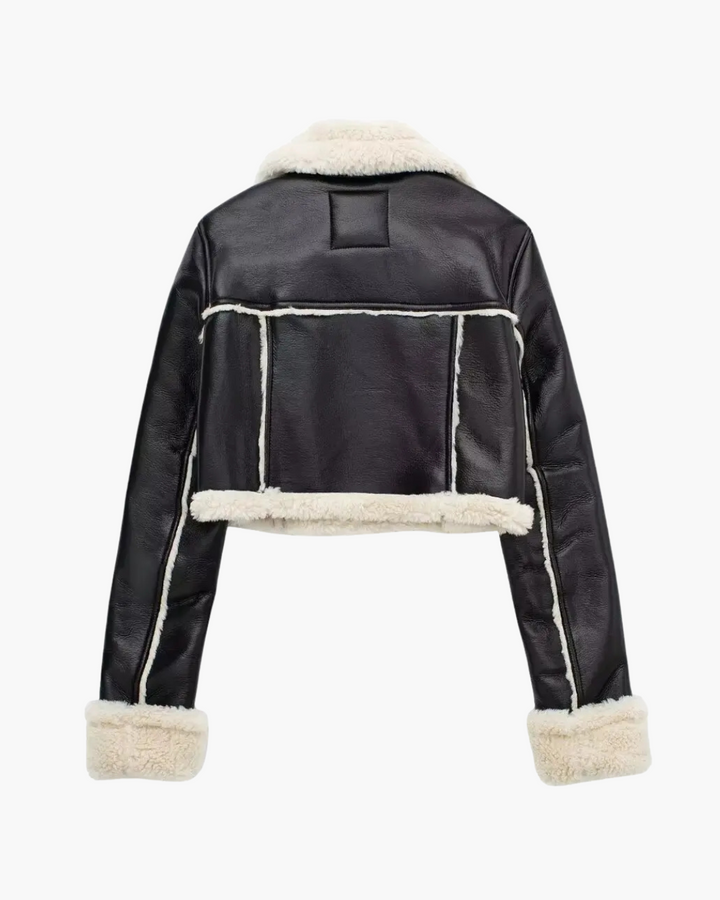 Vintage Kunstleren Herfst Jas met Nepbont voor Dames