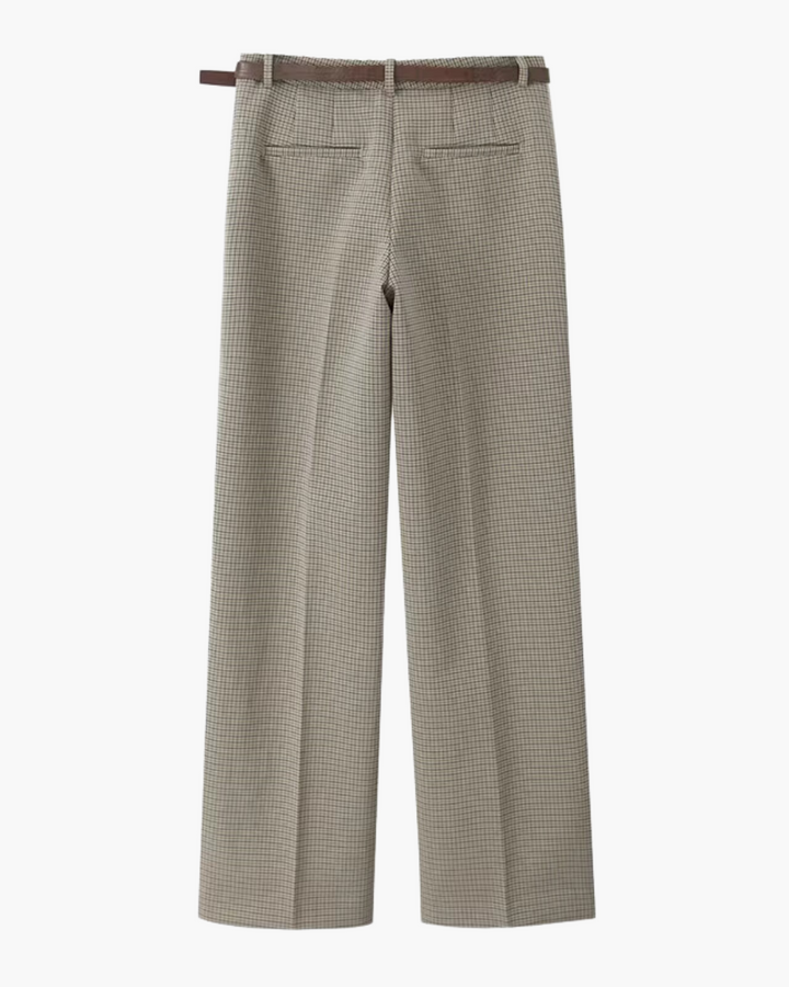 Geruite Hoge Taille Pantalon met Rechte Pijpen en Bijpassende Riem voor Dames