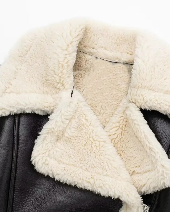 Vintage Kunstleren Herfst Jas met Nepbont voor Dames