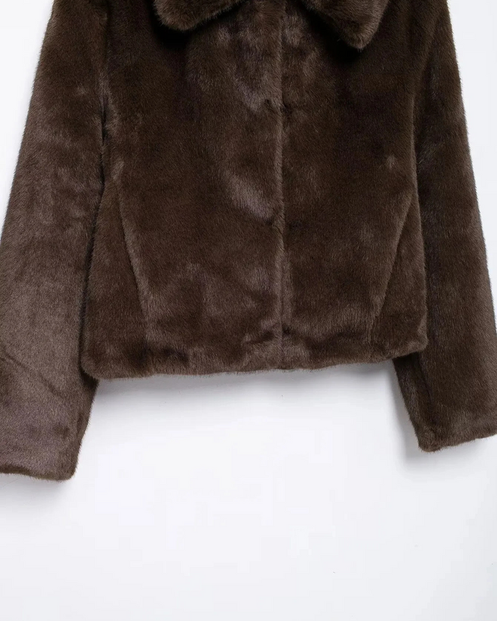 Elegante Korte Bruine Nepbont Jas voor Dames