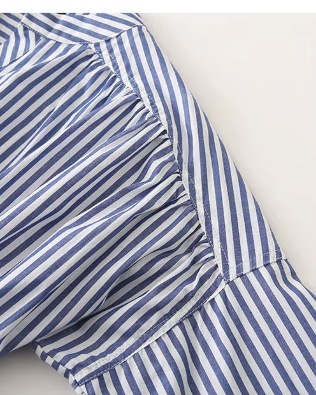 Blauw-Wit Verticaal Gestreept V-Hals Shirt Lente Herfst