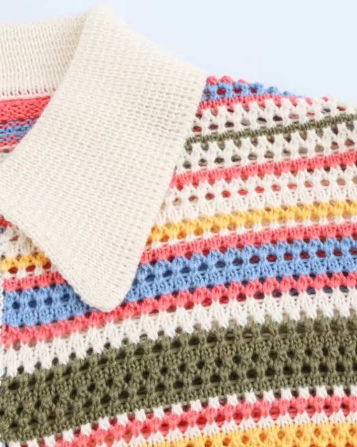 Trendy Gestreepte Gehaakte Crop Trui voor Dames