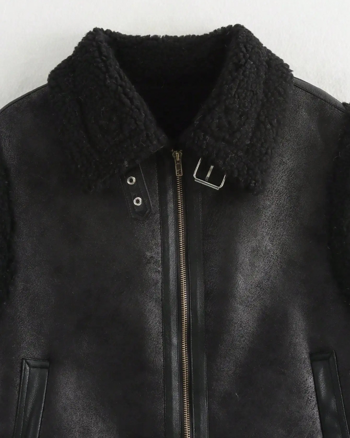 Warme Mouwloze Kunstleren Jas met Fleece voor Dames