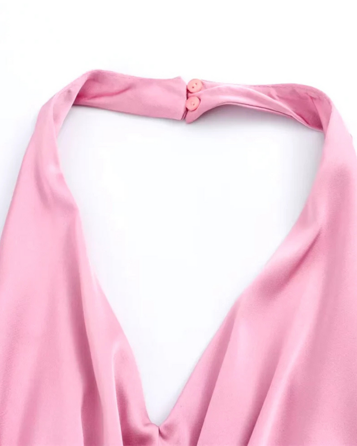 Roze Satijnen Elegante Dames Jumpsuit