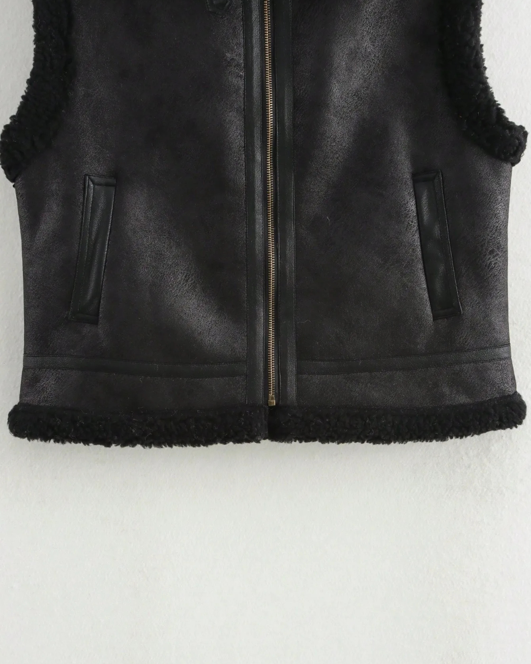 Warme Mouwloze Kunstleren Jas met Fleece voor Dames