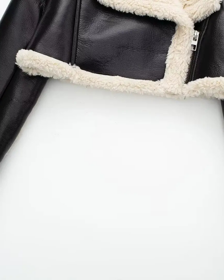 Vintage Kunstleren Herfst Jas met Nepbont voor Dames