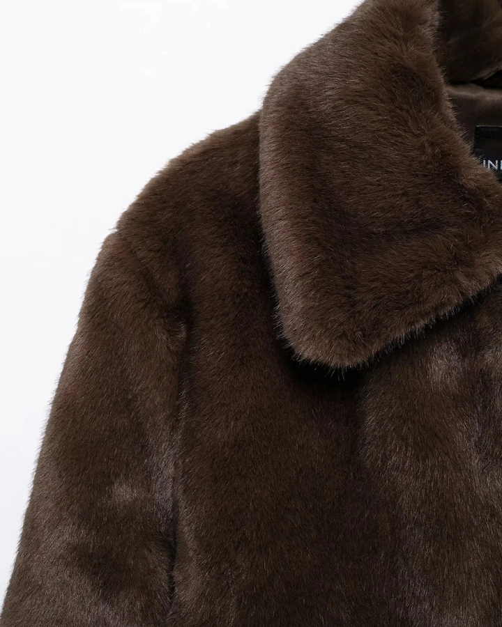 Elegante Korte Bruine Nepbont Jas voor Dames