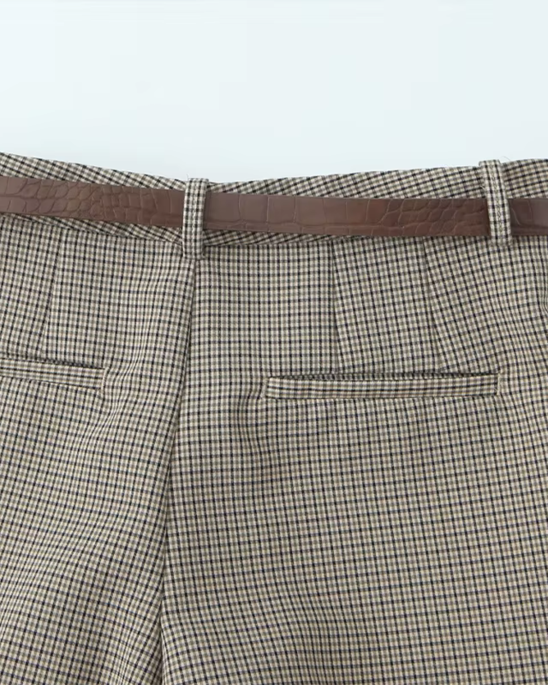 Geruite Hoge Taille Pantalon met Rechte Pijpen en Bijpassende Riem voor Dames