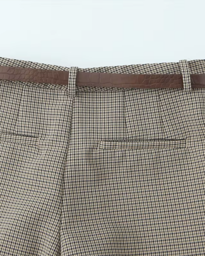 Geruite Hoge Taille Pantalon met Rechte Pijpen en Bijpassende Riem voor Dames