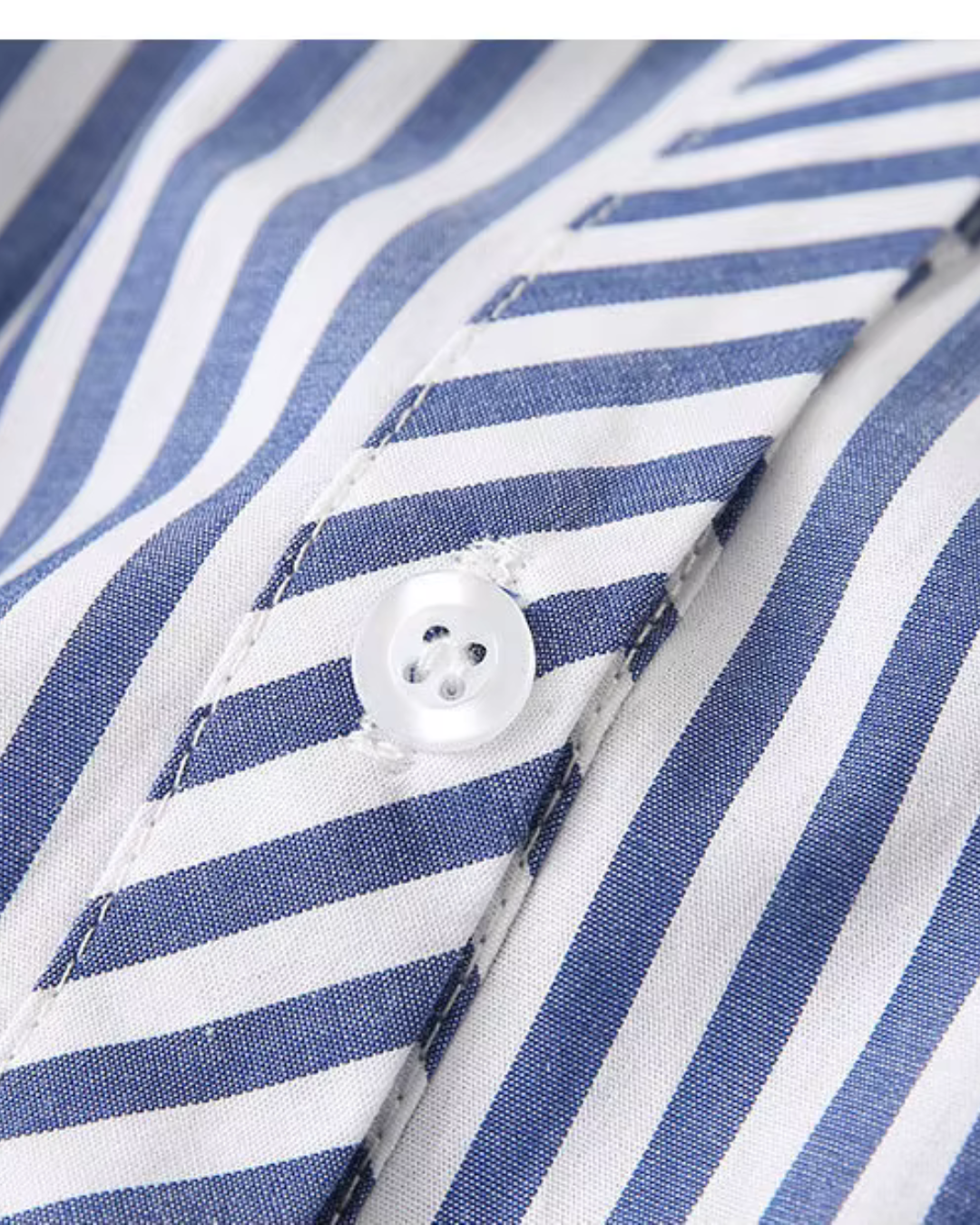 Blauw-Wit Verticaal Gestreept V-Hals Shirt Lente Herfst