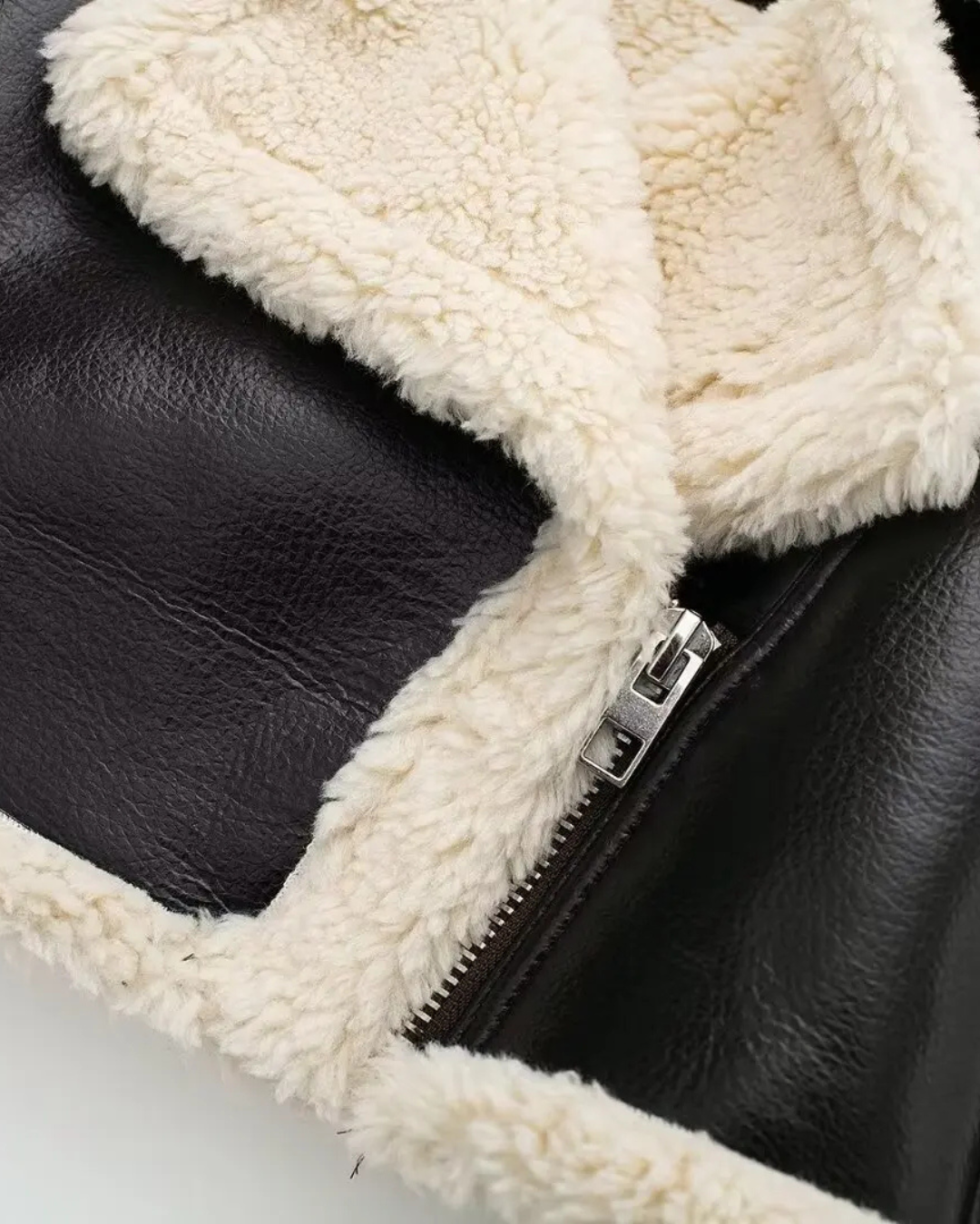 Vintage Kunstleren Herfst Jas met Nepbont voor Dames