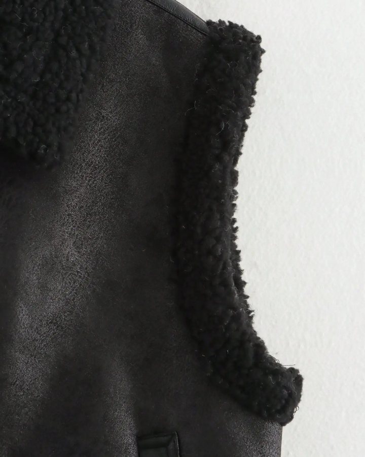 Warme Mouwloze Kunstleren Jas met Fleece voor Dames