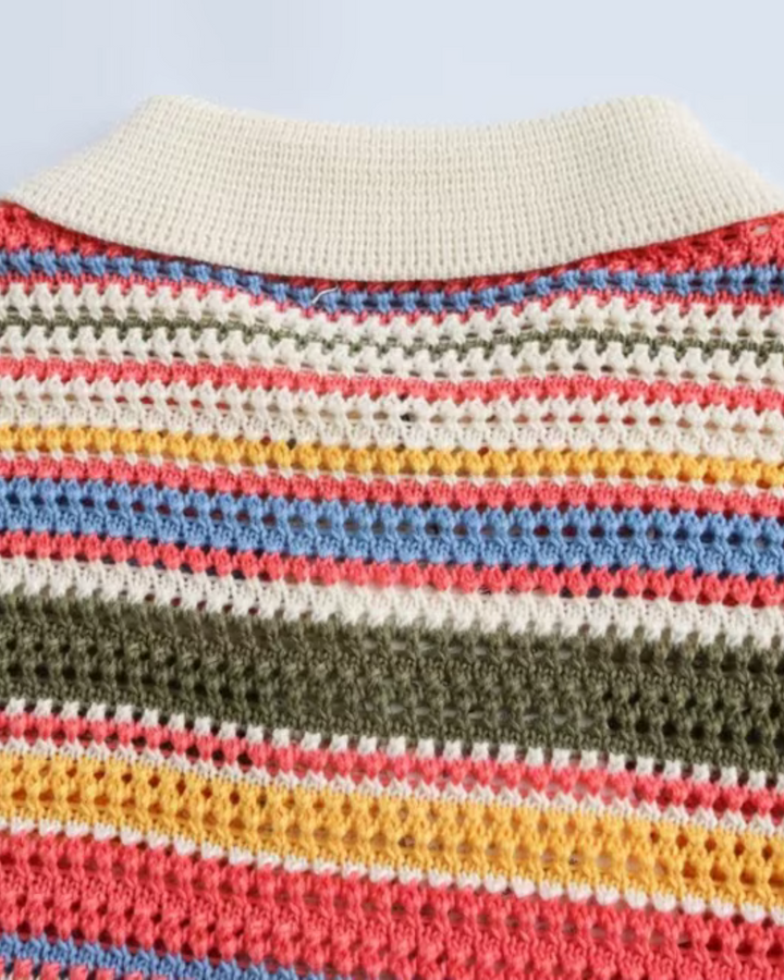 Trendy Gestreepte Gehaakte Crop Trui voor Dames