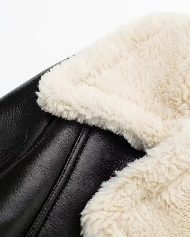 Vintage Kunstleren Herfst Jas met Nepbont voor Dames