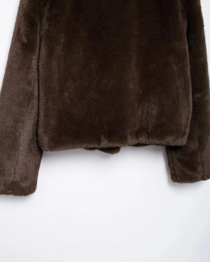 Elegante Korte Bruine Nepbont Jas voor Dames