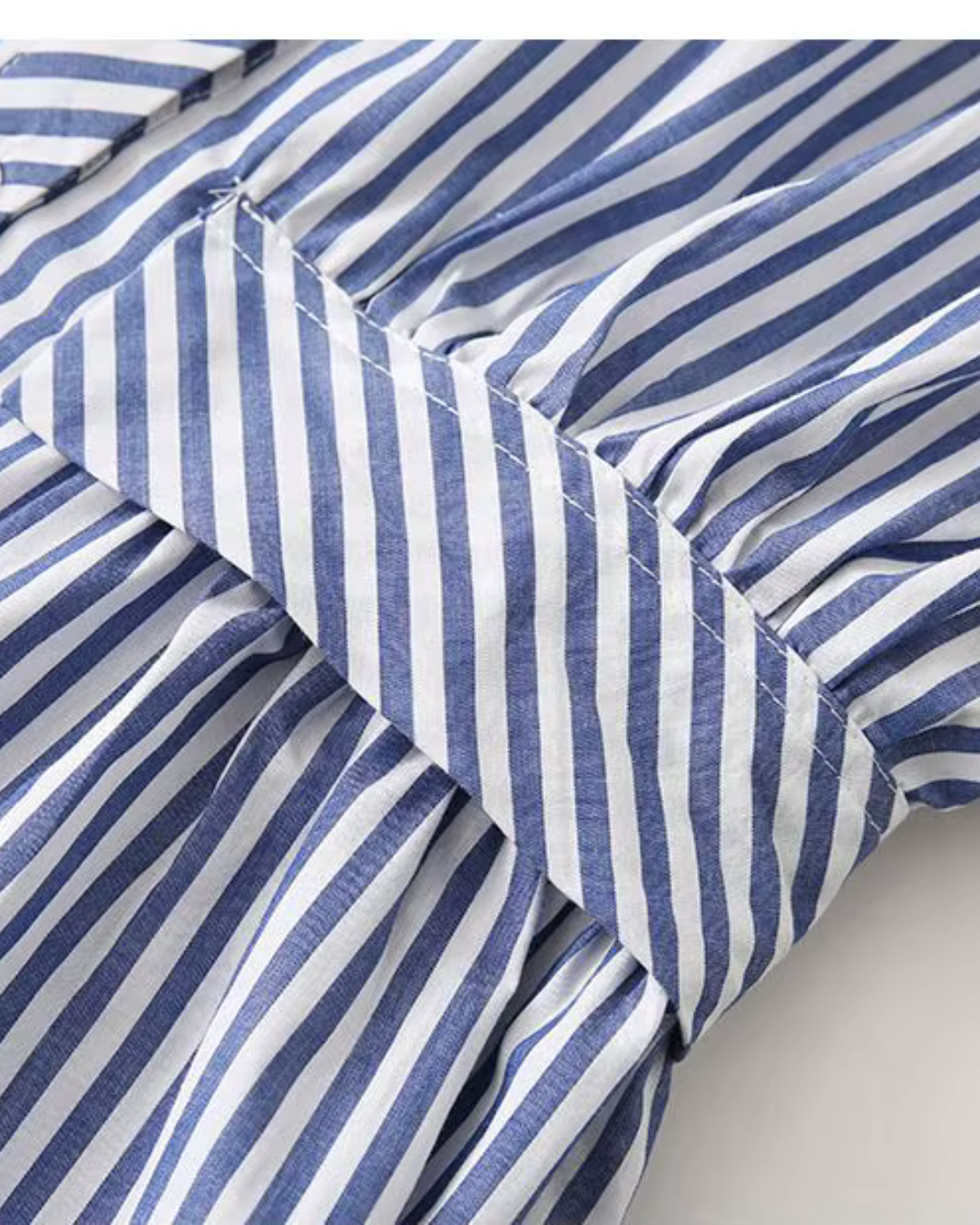 Blauw-Wit Verticaal Gestreept V-Hals Shirt Lente Herfst