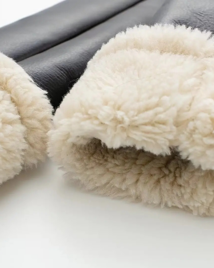 Vintage Kunstleren Herfst Jas met Nepbont voor Dames