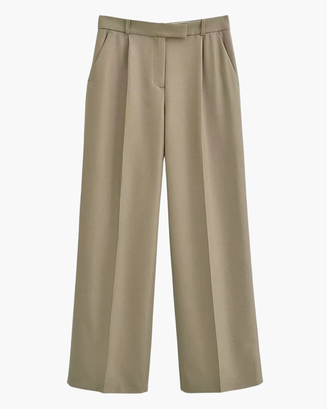 Stijlvolle Chique Beige Blazer en Wijde Pijpen Broek Set voor Dames