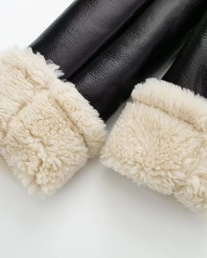 Vintage Kunstleren Herfst Jas met Nepbont voor Dames