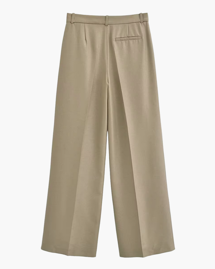 Stijlvolle Chique Beige Blazer en Wijde Pijpen Broek Set voor Dames