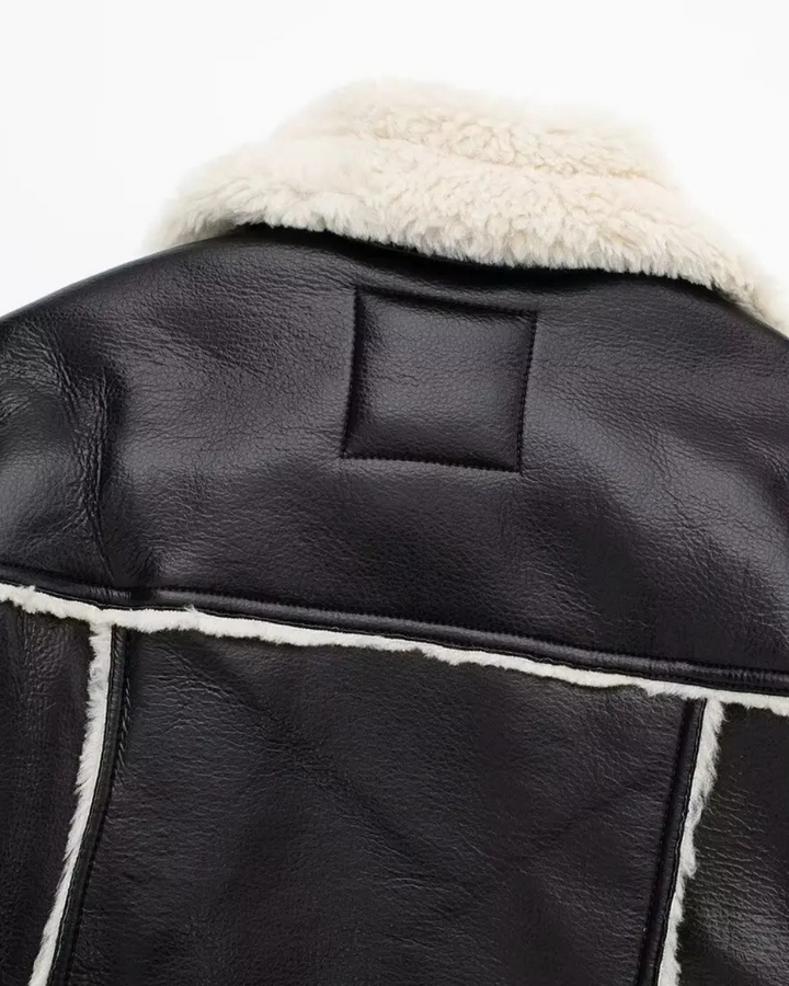 Vintage Kunstleren Herfst Jas met Nepbont voor Dames